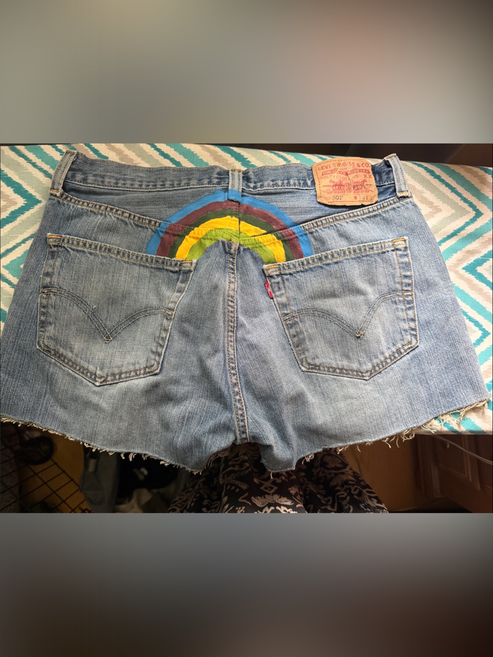 Vintage Levi's 70’s BIG E Denim Shorts with custom Rainbow artwork